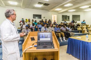 Abbassa researcher delivering lectures to international trainees. Photo by Sara Fouad, WorldFish.