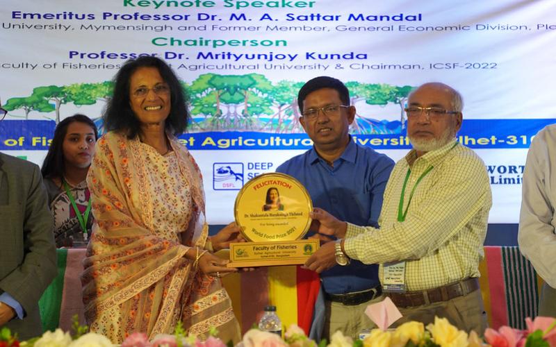 Shakuntala Haraksingh Thilsted was recognized at the recent International Conference on Sustainable Fisheries (ICSF) for her contributions to developing holistic, nutrition-sensitive approaches to aquatic food systems. Photo by Mohammad Shohorab Hossain