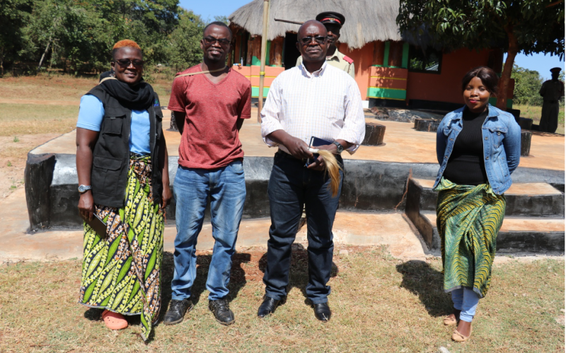 Chief Lumpuma of Lufwanyama District in the Copperbelt Province is aware of the fact that his subjects have been cutting trees indiscriminately and using forbidden fishing methods that are affecting the food and nutrition security of the community. Photo by Agness Chileya. 