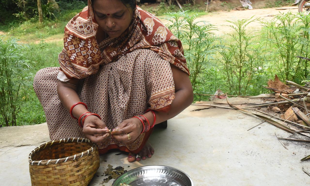 Urebashi Mallick prepares fresh mola in Gobindpur village Odisha India